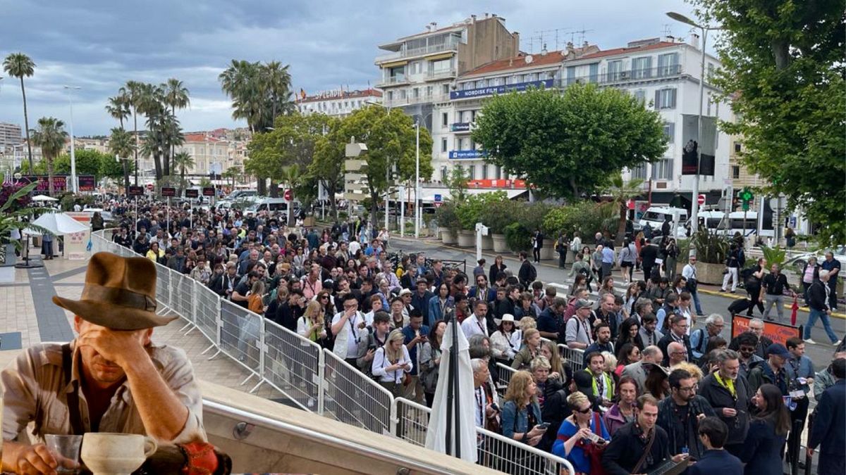 The ticketing queues for Indiana Jones and The Dial of Destiny at Cannes 2023.  