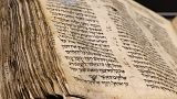 The Codex Sassoon, the earliest most complete edition of the Hebrew Bible, is pictured on March 22, 2023 at the ANU Museum of the Jewish People in Tel Aviv.