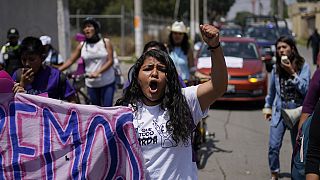 روكسانا رويز أثناء مشاركتها في مسيرة نسوية في المكسيك