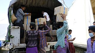 This image provided by World Food Programme shows relief food commodities being stockpiled at WFP warehouses in Rakhine State.