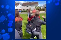 FILE: Still image from video of attack on student at Beaufort College school in Navan, Ireland, 15 May 2023