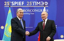 Rus lider Vladimir Putin ve Kazak lider Kasım Cömert Tokayev