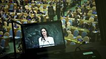 Angelina Jolie speaking at the UN headquarters in New York