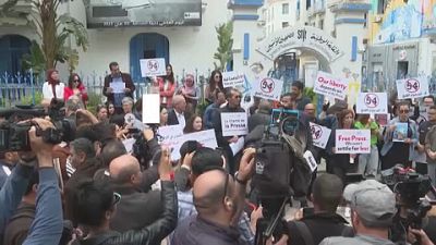 Tunisian journalist protests.