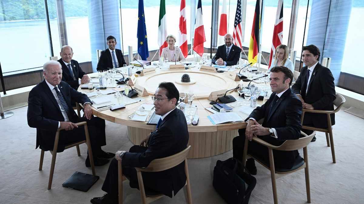 Leaders at G7 Summit in Hiroshima, western Japan Friday, May 19, 2023.