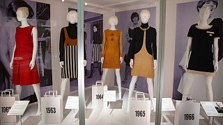Mary Quant outfits on display for a retrospective of the fashion designer's works in Glasgow