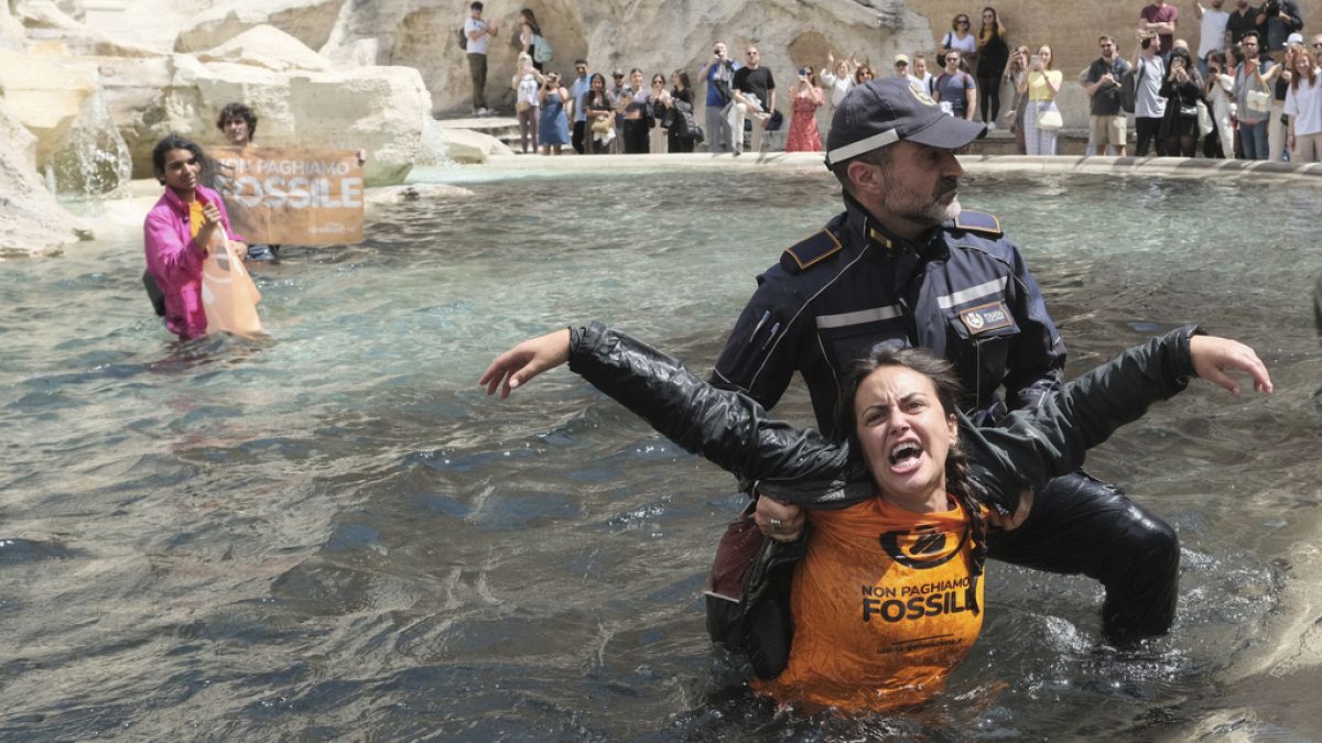 Протестная акция экоактивистов в фонтане Треви в Риме