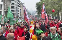 Демонстрация в Брюсселе под флагами профсоюзов