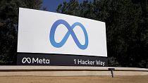 Facebook's Meta logo sign is seen at the company headquarters in Menlo Park, Calif., on, Oct. 28, 2021.