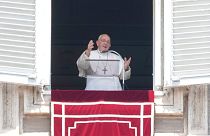 Pope Francis delivers the Regina Coeli noon prayer in St. Peter's Square at the Vatican, Sunday, May 21, 2023.
