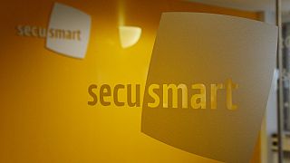 شعار شركة تطوير تكنولوجيا المعلومات الألمانية "Secusmart" التي طورت برنامجاً آمناً استخدمته أنجيلا ميركل، دوسلدورف، ألمانيا، في 25 أكتوبر 2013.