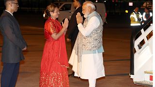 رئيس الوزراء الهندي ناريندرا مودي عند وصوله إلى مطار سيدني الدولي، 22 مايو 2023.