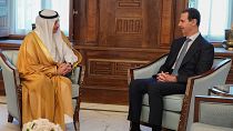 FILE: Syrian President Bashar Assad, right, meets with Saudi Arabia ambassador to Jordan Nayef al-Sadiri, in Damascus, Syria, Wednesday, May 10, 2023.