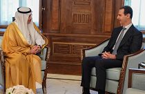 FILE: Syrian President Bashar Assad, right, meets with Saudi Arabia ambassador to Jordan Nayef al-Sadiri, in Damascus, Syria, Wednesday, May 10, 2023.