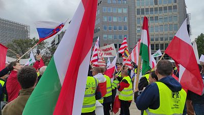Manifestantes de Europa Central y Oriental en Bruselas el martes 23 de mayo de 2023.