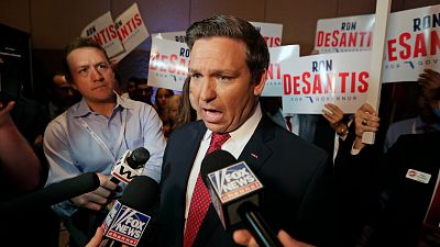 Ron DeSantis speaking to reporters in Florida