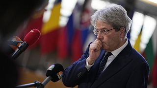 European Commissioner for Economy Paolo Gentiloni arrives for a meeting of eurogroup finance ministers at the European Council building in Brussels, Jan. 17, 2022.
