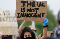 Protesters take part in a demonstration on Wednesday, June 3, 2020, in Hyde Park, London, over the death of George Floyd