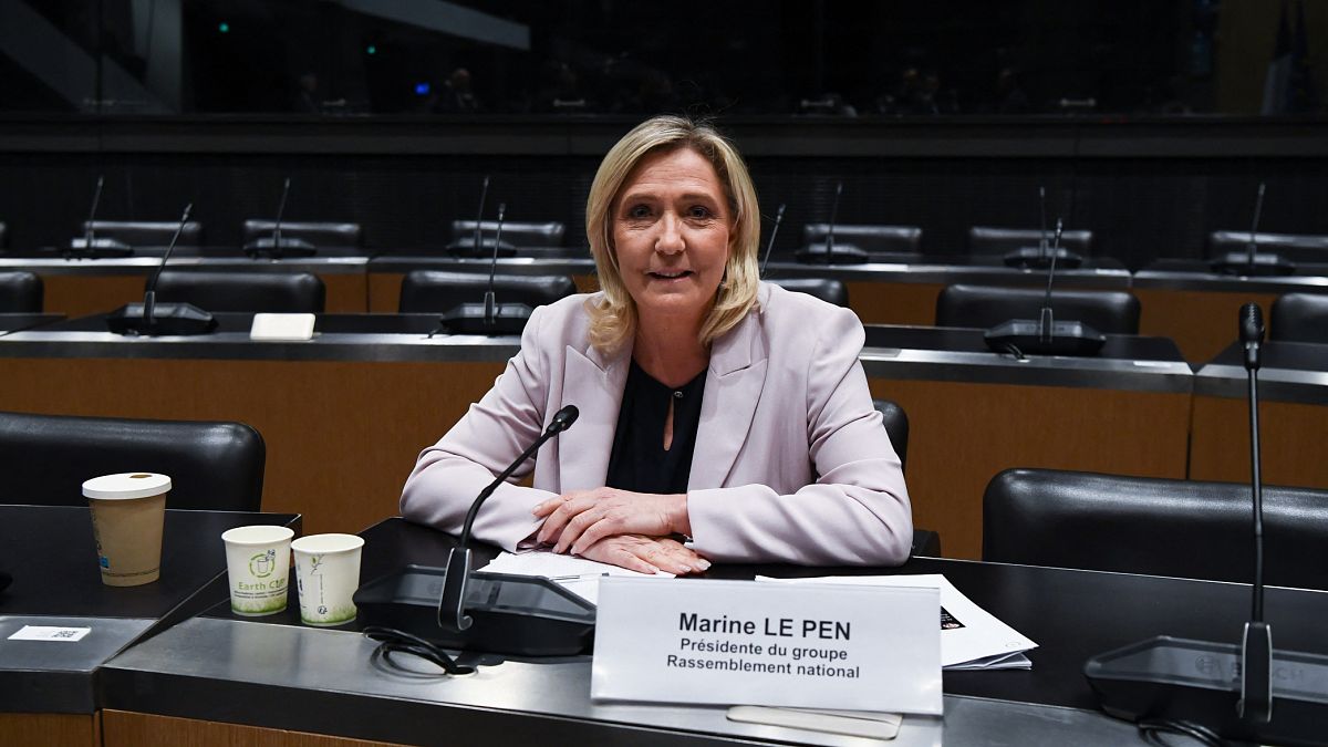 Марин Ле Пен, председатель фракции "Национальное объединение" в нижней палате парламента на заседании комиссии по иностранному вмешательству, 24 мая 2023 года.