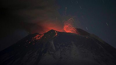 The Popocatepetl volcano erupts lava, ash and steam, seen from from Santiago Xalitzintla, Mexico, early Thursday, May 25, 2023. 