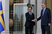 Le président turc Recep Tayyip Erdogan, à droite, et le Premier ministre suédois, Ulf Kristersson, à Ankara, en Turquie, le 8 novembre 2022.