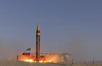In this picture released by the Iranian Defense Ministry on Thursday, May 25, 2023, Khorramshahr-4 missile is launched at an undisclosed location, Iran.