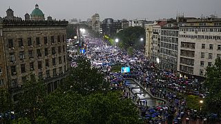 Manifestación progubernamental en Belgrado