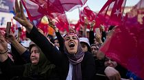 Supporters of Turkish President and People's Alliance's presidential candidate Recep Tayyip Erdogan shout slogans during a campaign rally in Istanbul, Turkey, May 26, 2023.