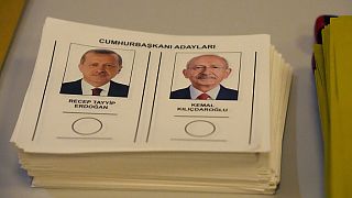 A ballot with the names and images of two presidential candidates, Recep Tayyip Erdogan and Kemal Kilicdaroglu, at a polling station, in Ankara, Turkey, Sunday, May 28, 2023