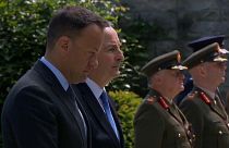Taoiseach Leo Varadkar (left) and Tánaiste Micheál Martin  at the ceremony in Dublin's Garden of Remembrance, 28 May, 2023