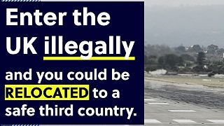One of the advertisements, which are in English and Albanian, states that people will either be sent home or sent to what's described as a 'safe' third country, like Rwanda. 