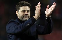 FILE - Mauricio Pochettino applauds fans after the Champions League group B soccer match between Red Star and Tottenham, at the Rajko Mitic Stadium in Belgrade, Serbia,