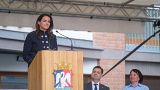 Novák Katain köztársasági elnök beszédet mond a sepsiszentgyörgyi Szilvássy Carola Református Szeretetotthon avatásán május 28-án