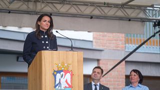Novák Katain köztársasági elnök beszédet mond a sepsiszentgyörgyi Szilvássy Carola Református Szeretetotthon avatásán május 28-án