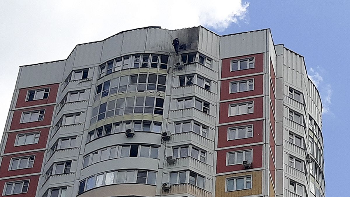 A támadás során megsérült moszkvai épület