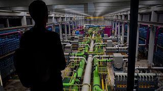 The pipeline that transports seawater to filters at Europe's largest desalination plant for drinking water located in Barcelona, Spain.