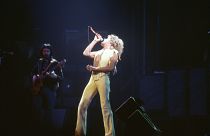 Roger Daltrey, lead singer of The Who is shown performing in New York's Madison Square Garden, March 11, 1976. 