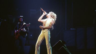 Roger Daltrey, lead singer of The Who is shown performing in New York's Madison Square Garden, March 11, 1976. 