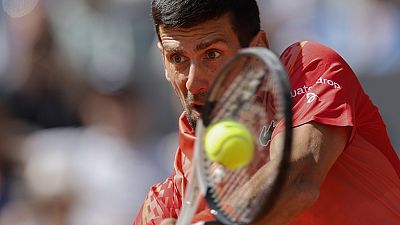 Serbia's Novak Djokovic plays a shot against Aleksandar Kovacevic of the U.S. at the Roland Garros stadium in Paris, May 29. 2023 