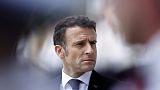 French President Emmanuel Macron attends a tribute ceremony to police in Roubaix, northern France, Thursday,