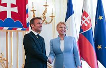 Il presidente Emmanuel Macron e la presidente slovacca Zuzana Čaputová. (Bratislava, 31.5.2023)