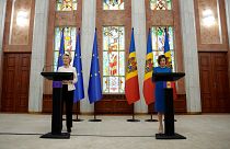 Moldova's President Maia Sandu, right, and European Commission President Ursula von der Leyen