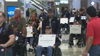 Des vétérans de la Seconde Guerre Mondiale à l'aéroport d'Atlanta, Etats-Unis, 31/05/2023