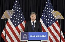 US. Außenminister Antony Blinken bei seiner Rede in der finnischen Hauptstadt Helsinki