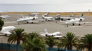 Private jets on the tarmac of Nice international airport, France, September 2022.