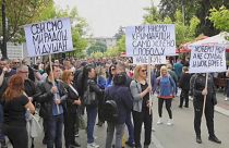 Serbian protestors demand the removal of an ethnic Albanian mayor, Zvecan,  Kosovo, June 2, 2023