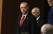 Turkish President Recep Tayyip Erdogan attends the Grand National Assembly to take the oath of office, in Ankara, Turkey, Friday, June 2, 2023