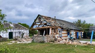 Damaged houses in Russia's western Belgorod region