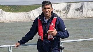 Rishi Sunak onboard Border Agency cutter HMC Seeker during a visit to Dover, England.