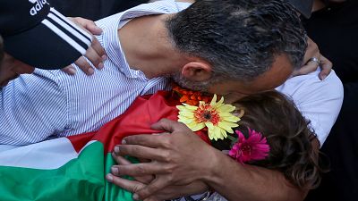 خلال جنازة الطفل الفللسطيني محمد التميمي والذي قتل برصاص الجيش الإسرائيلي في رام الله، الضفة الغربية.